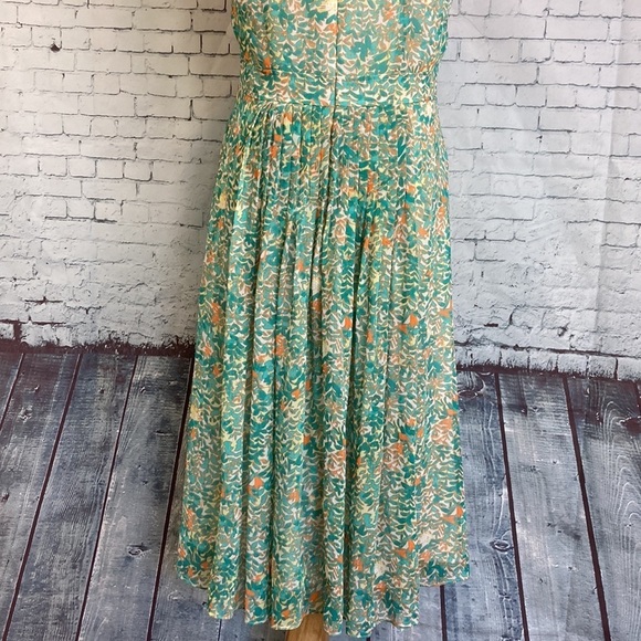 Adrianna Papell Dress Floral Leaf Chiffon Pleated Fit & Flare Midi Feminine - Picture 11 of 16